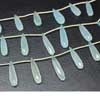 Natural Aqua Chalcedony Faceted Long Tear Drops Beads Length 8 Inches and sizes 19mm to 31mm Approx. 9 beads in 1 strand. Chalcedony is a cryptocrystalline variety of quartz. Comes in many colors such as blue, pink, aqua. Also known to lower negative energy for healing purposes. 